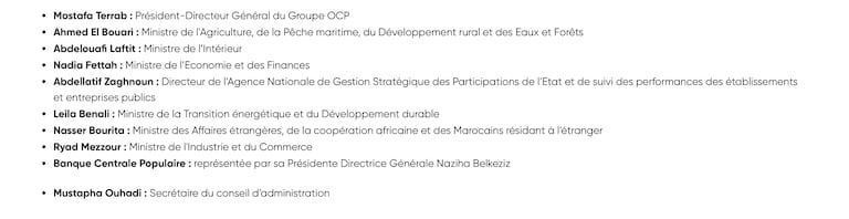 La composition du Conseil d'administration d'OCP Group.